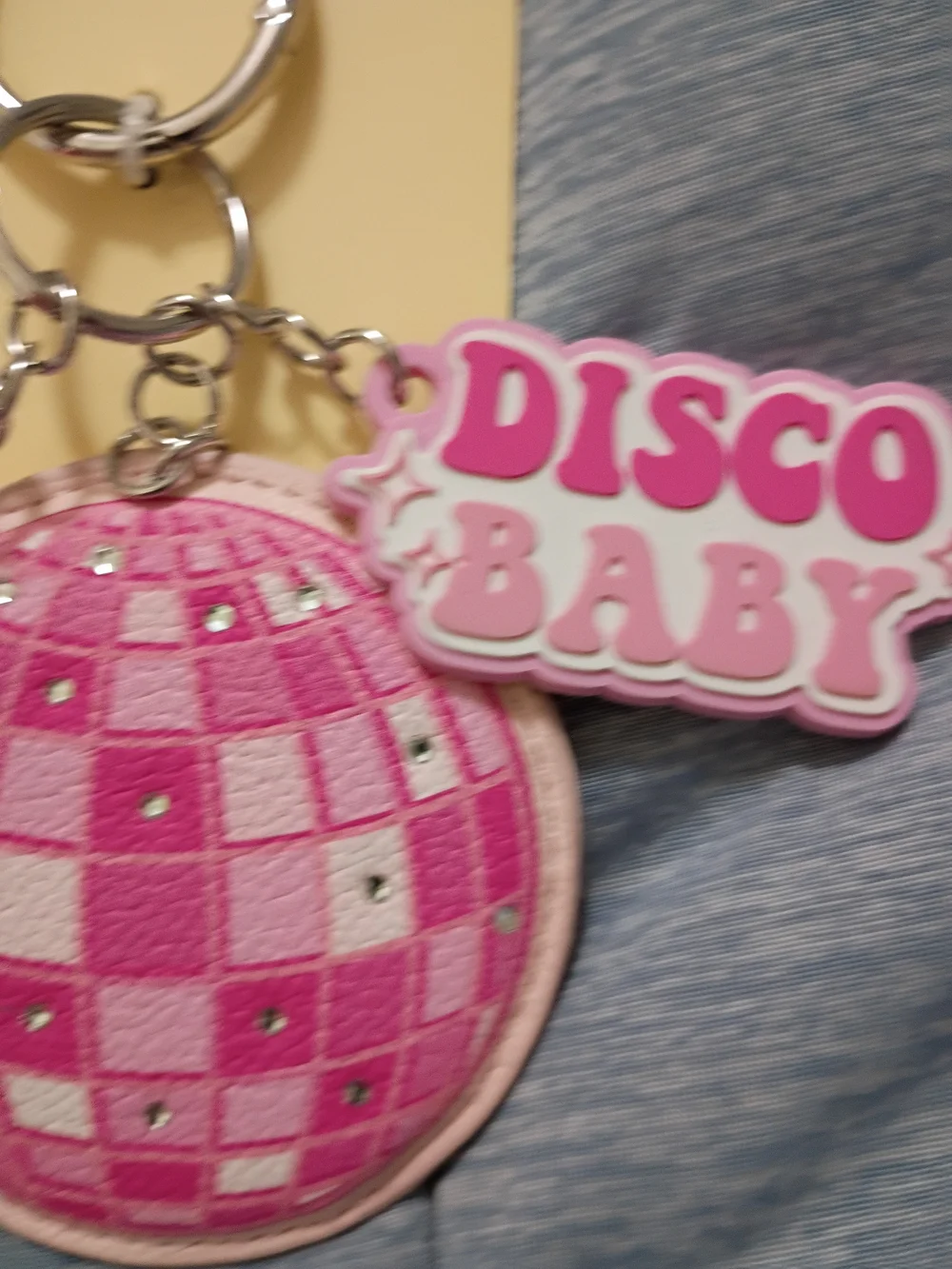 DISCO BABY Pink Pom Pom Keychain Charm